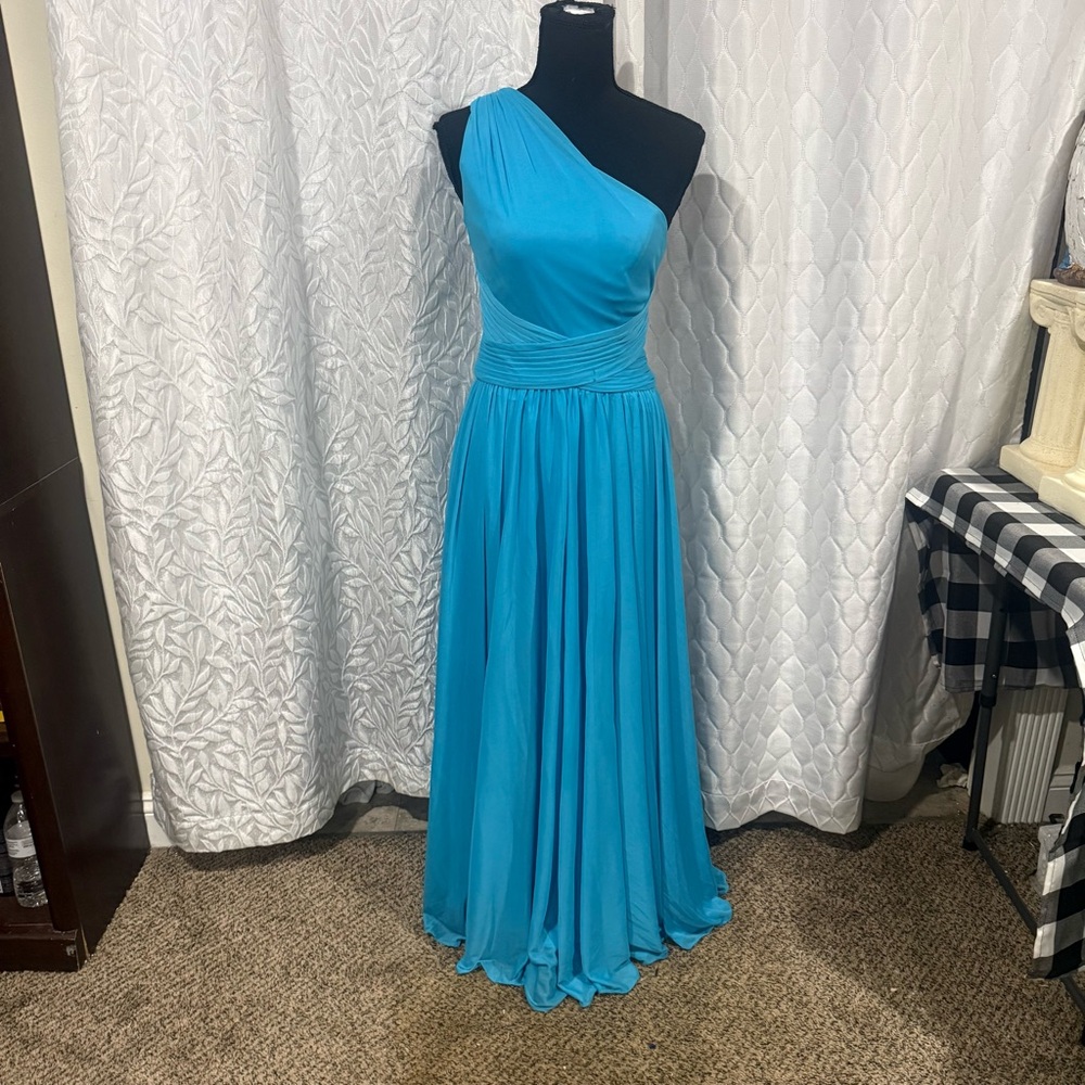 maxi long bridesmaid prom dress from David’s Bridal flattering evening formal